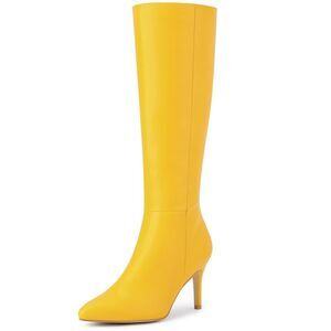 High Heels Pointed Stiletto Heel Knee High Boots Yellow